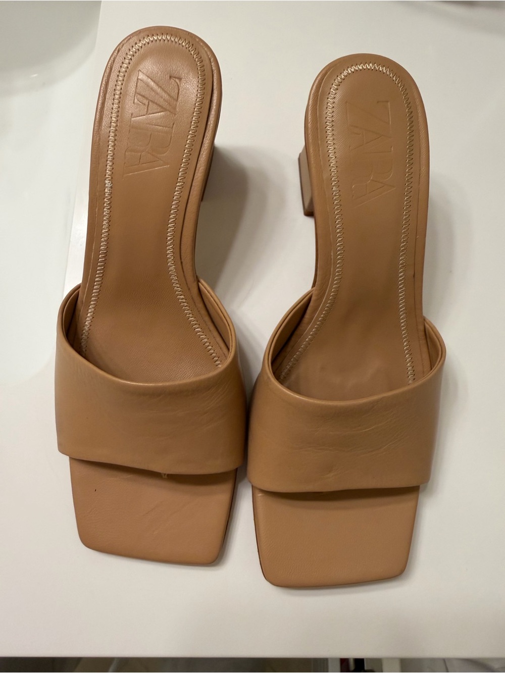 Zara Tan Square-Toe Slide Mules New